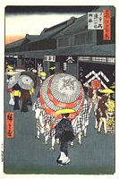 Ando Hiroshige, 100 berühmte Ansichten von Edo (Meisho Edo Hyakkei), Nihonbaschi Dorf