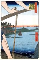 Ando Hiroshige, 100 berühmte Ansichten von Edo (Meisho Edo Hyakkei), Fähre und Benter Schrein in Haneda