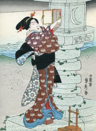Utagawa Sadahide Dame mit Steinlaterne
